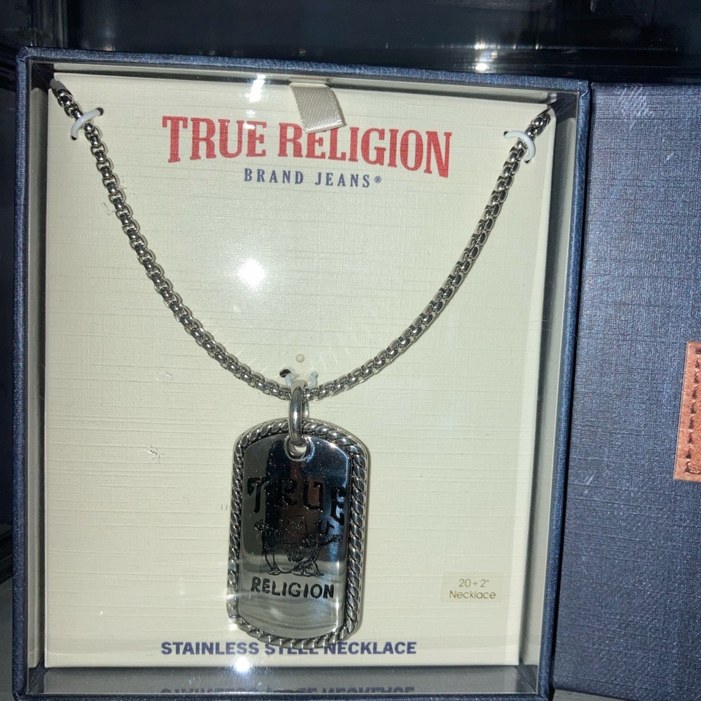 TRUE RELIGION STAINLESS STEEL CHAIN NECKLACE Dog Tag 20+2 INCHES